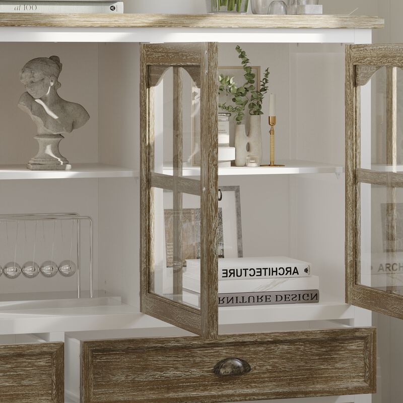 FUFU&GAGA Modern White 3-Door 2-Drawer Bookcase, Elegant & Functional Storage Cabinet with Metal Handles, (55.1" W x 35.4" H x 15.7" D), Brown