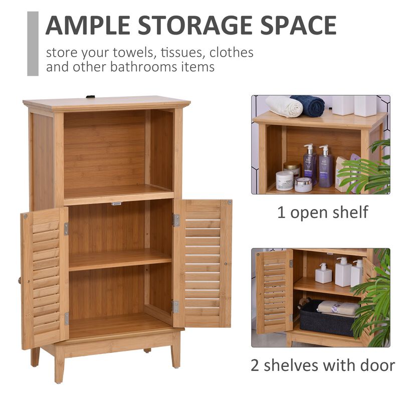 Natural Bamboo Organizer: Floor Cabinet with Multiple Shelves and Doors