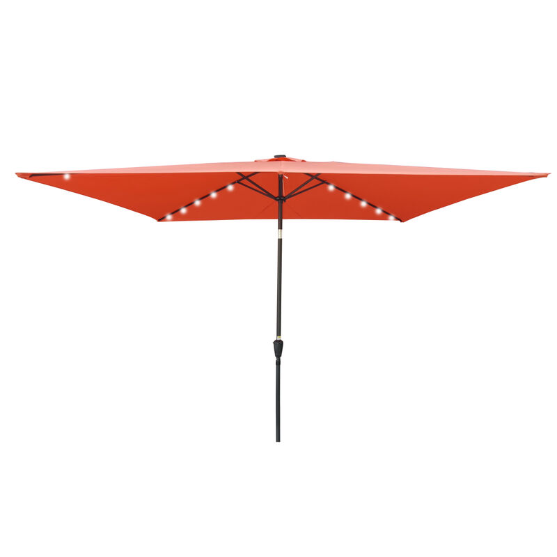 10 X 6.5FT Rectangular Patio Solar LED Lighted Outdoor Umbrellas With Crank And Push Button