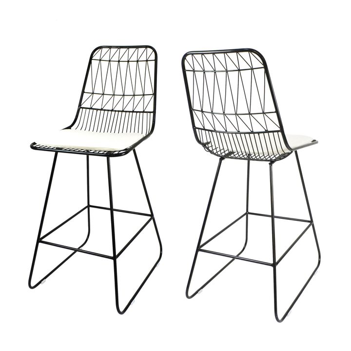 Outdoor Counter Stool Chair Set of 2, Black Iron Frame Construction -Benzara