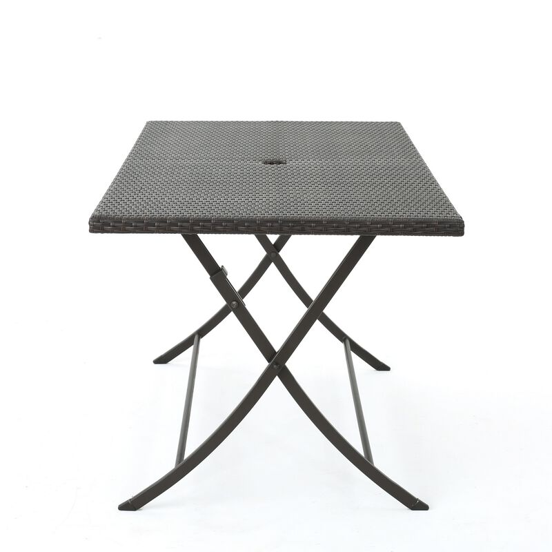 Outdoor Rectangle Foldable Dining Table, 59 Inch, Iron, Multibrown Wicker  - Benzara