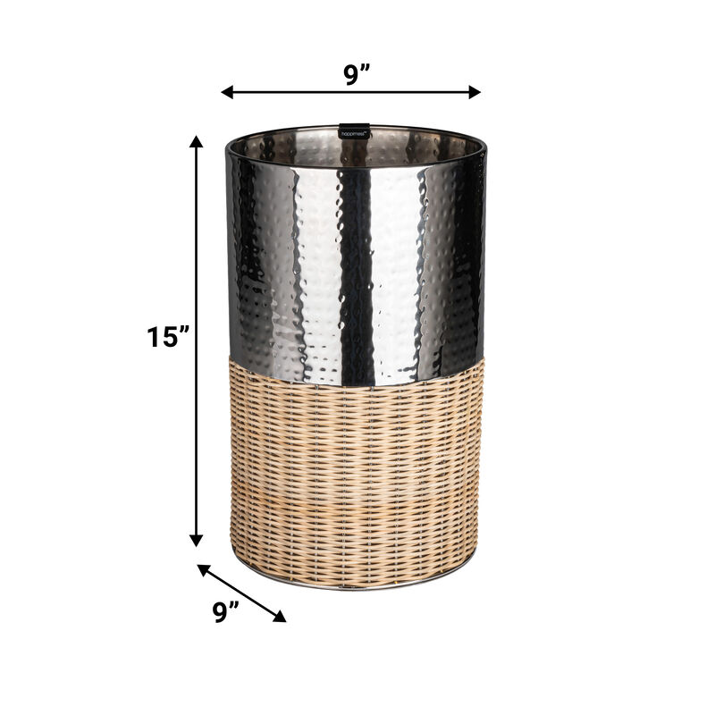 Asher Modern 2-Tone Faux Wicker/Metal Cylinder Waste Basket