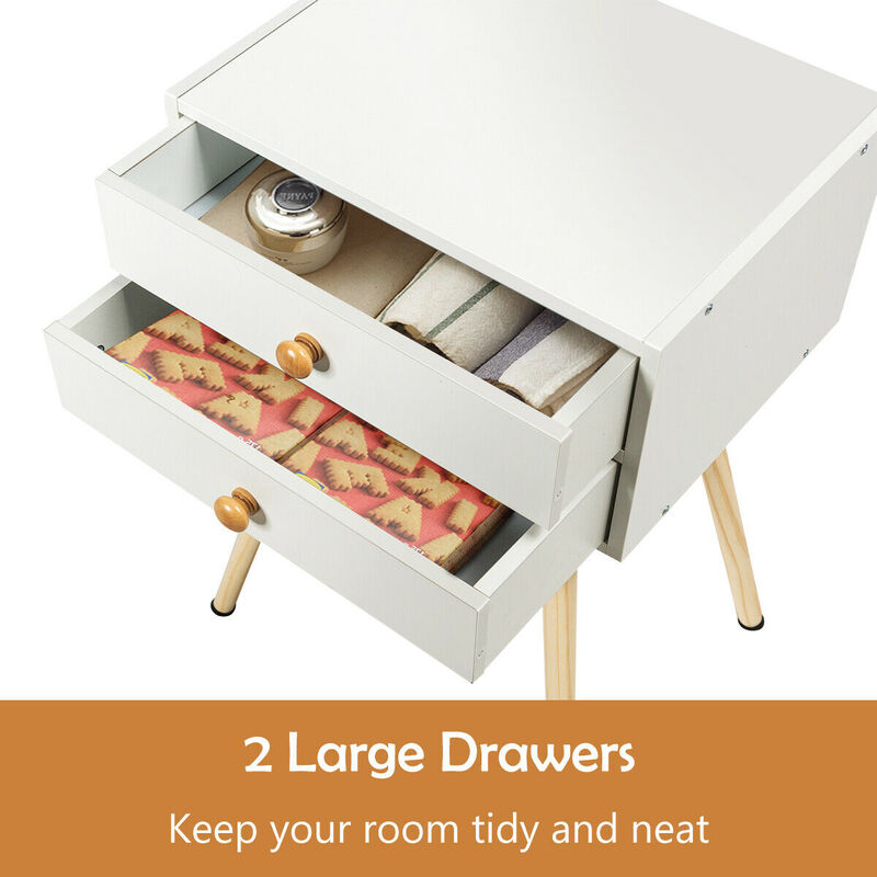 Mid Century Modern 2 Drawers Nightstand