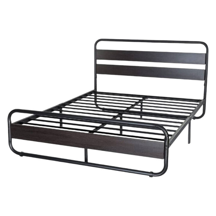 Heavy Duty Industrial Modern Metal Wood Platform Bed Frame with Headboard