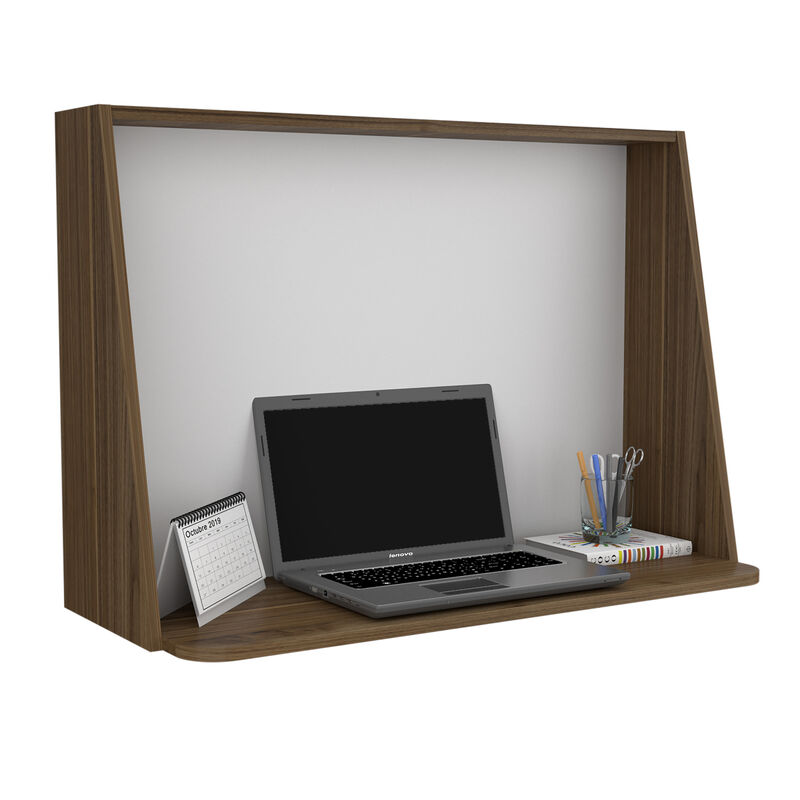 Zambia Wall Desk, Single Shelf - Mahogany White