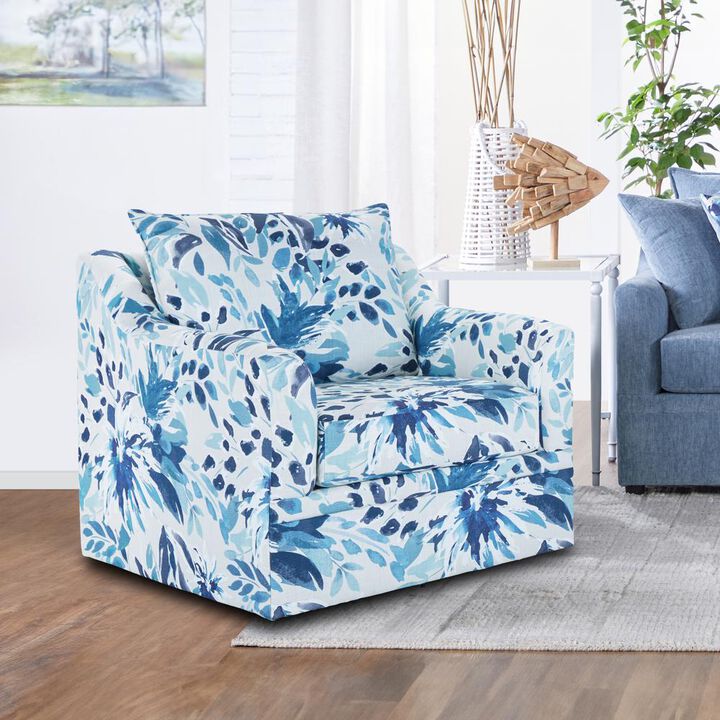 New Classic Furniture Sylvie Blue and White Polyester Fabric Accent Swivel Chair