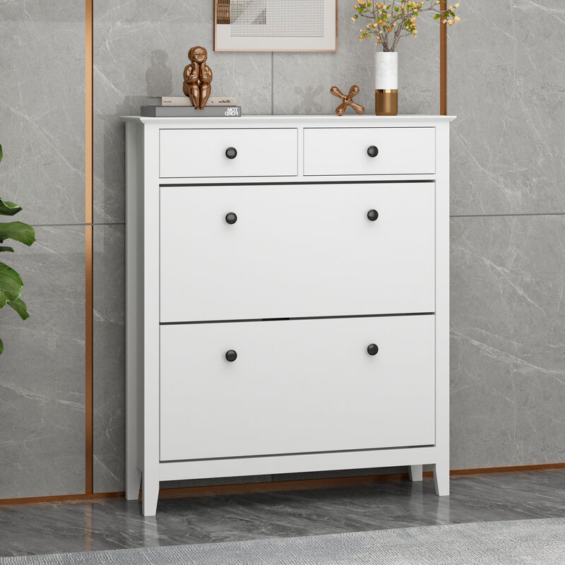 41.1 in. H x 35 in. W x 10 in. D in Assembled : White Wooden Shoe Storage Cabinet : Slight Luxury and Fashion