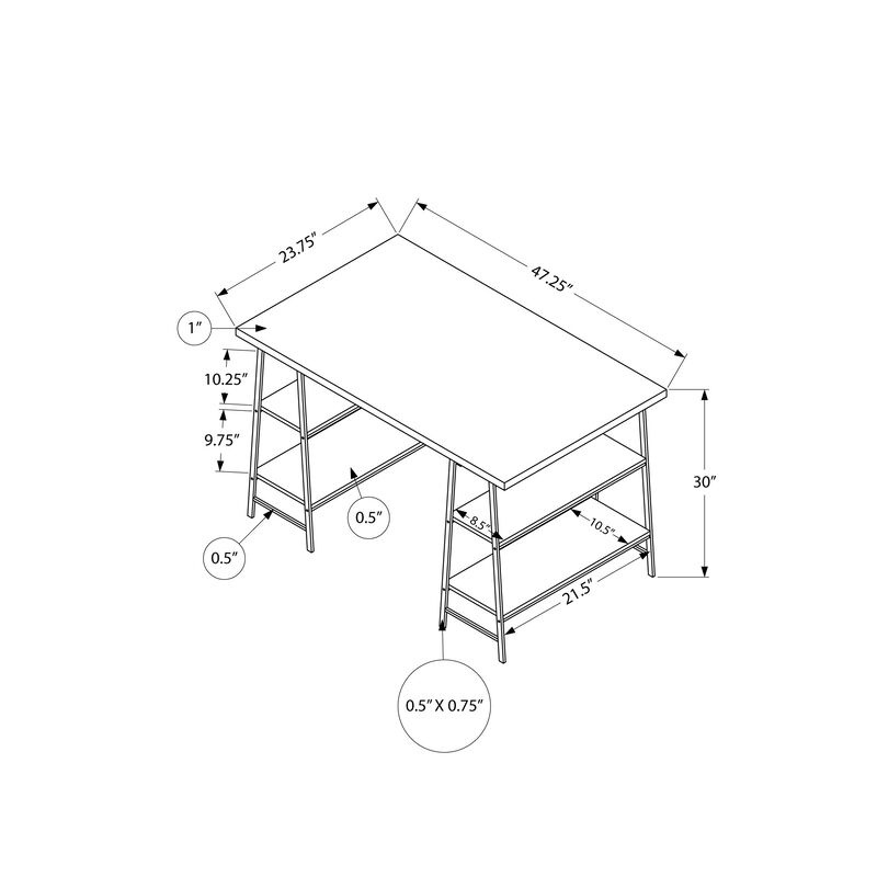 Monarch Specialties I 7527 Computer Desk, Home Office, Laptop, Storage Shelves, 48"L, Work, Metal, Laminate, White Marble Look, Black, Contemporary, Modern