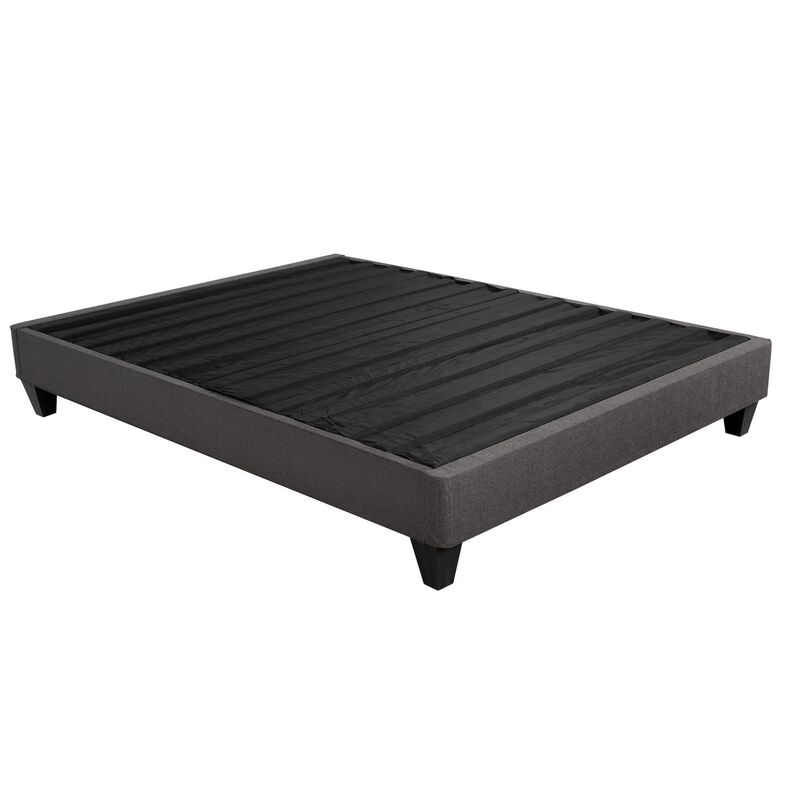 Tamy 13 Inch Twin XL Size Platform Bed Frame, Wood Base, Dark Gray Linen - Benzara