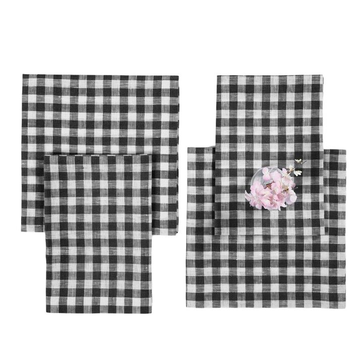 Solino Home 100% Pure Linen Cloth Napkins 20 x 20 Inch Set of 4 | Gingham Check Dinner Napkins