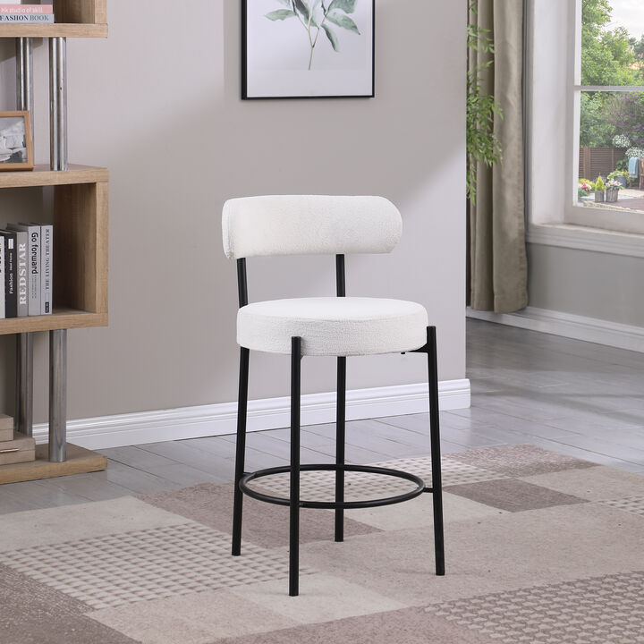 Modern Kitchen Counter Height Bar Stools with Bouclé Fabric Curved Back