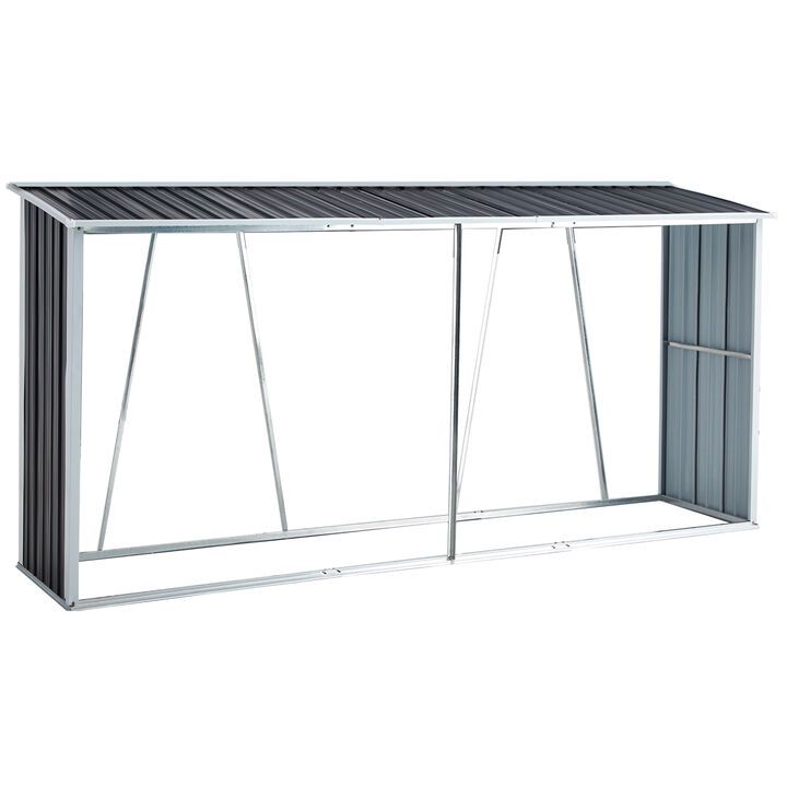 Streamdale Outdoor Graynized Steel Firewood Rack with Roof, 129.9"