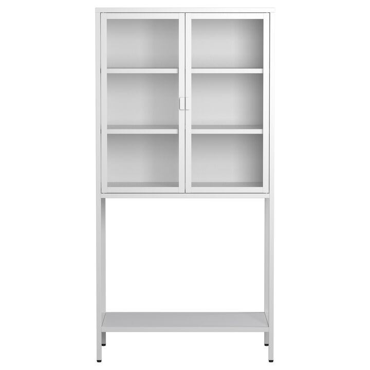 59"H Heavy Duty Metal Storage Cabinet,Sideboards & Buffet,Display Storage Cabinet with Glass Doors and 2 Adjustable Shelves, Tall Bookcase Modern Bookshelf Cabinet for Home, Office, Living Room
