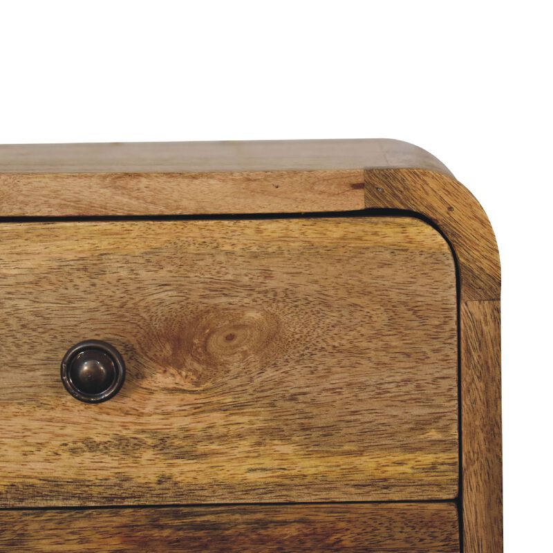 Mini Curve Oak-ish Solid Wood 2 Drawers FloatingNightStand