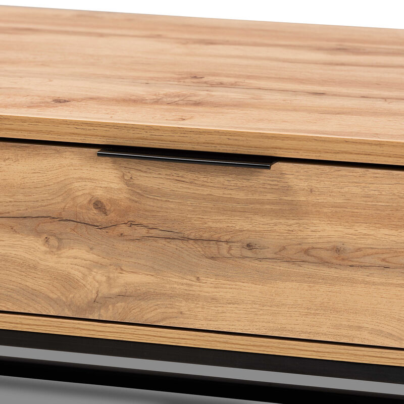Baxton Studio Franklin Oak Brown Finished Wood And Black Finished Metal 2 Drawer Coffee Table