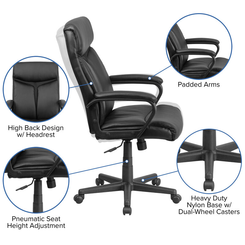 Raya High Back Black LeatherSoft Executive Swivel Office Chair with Slight Mesh Accent and Arms