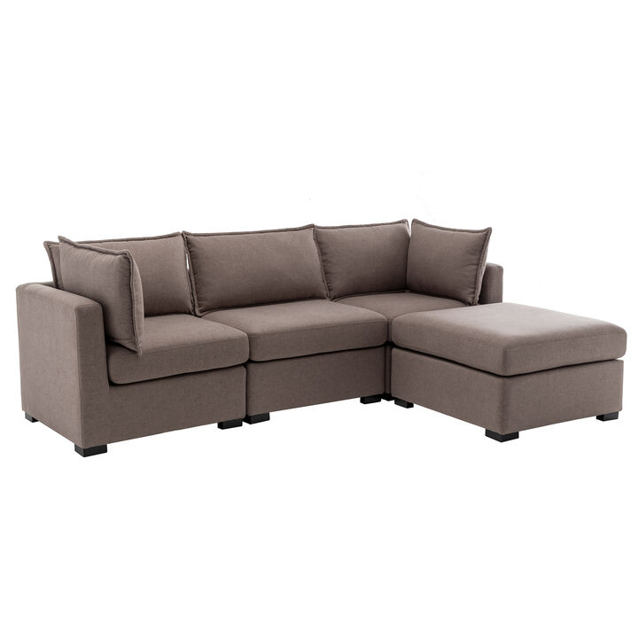 Bennett 4 Piece Flange Seam Modular Sofa  - Latte Brown Performance Fabric