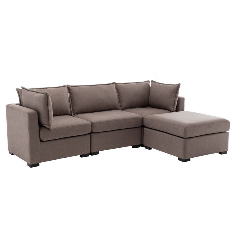 Bennett 4 Piece Flange Seam Modular Sofa  - Latte Brown Performance Fabric