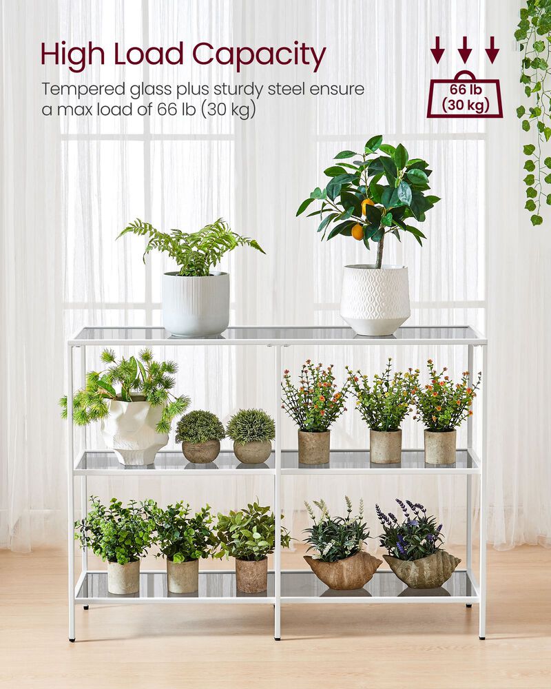 Stylish Console Table with 3 Shelves - Steel Frame, Tempered Glass, for Entryway or Living Room