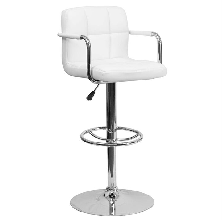 Flash Furniture Vinyl Adjustable Height Barstool, 1 Pack, White