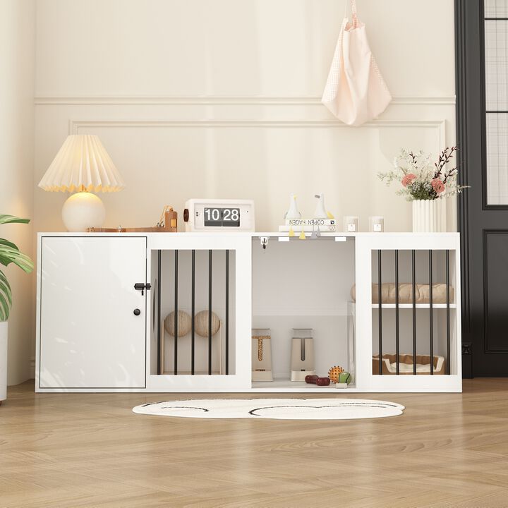 FUFU&GAGA Cat Cabinet, Multi-functional Cat Cage with Litter Box Space, Glass Doors for Easy Viewing, Air Circulation Railing, and Storage, (63" L x 19.7" W x 23.7" H),White