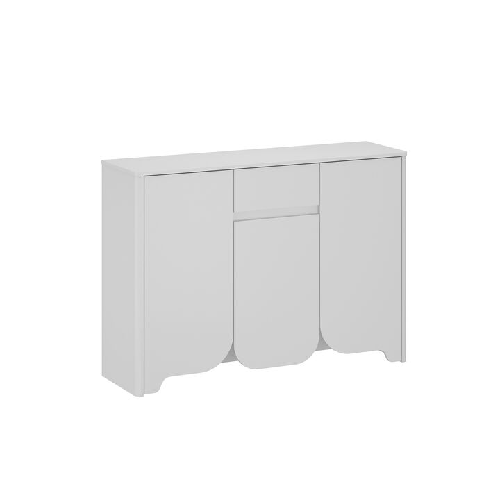 FUFU&GAGA Modern White Cabinet – 3 Doors, 1 Drawer, Arched Design, MDF Living Room Storage Cabinet (47.2" W x 13.7" D x 33.5" H), White