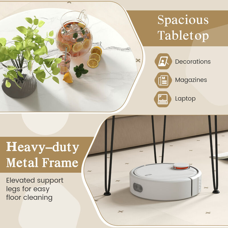 Round Coffee Table with Thickened Tabletop and Metal Tripod Legs