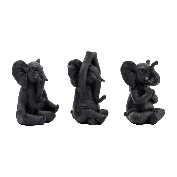 8" Yoga Elephants Set, Black