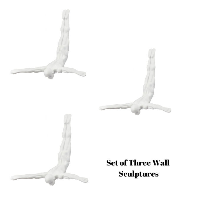 Man Divers Wall Sculpture Set Matte White Resin Handmade
