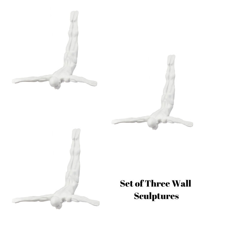 Man Divers Wall Sculpture Set Matte White Resin Handmade