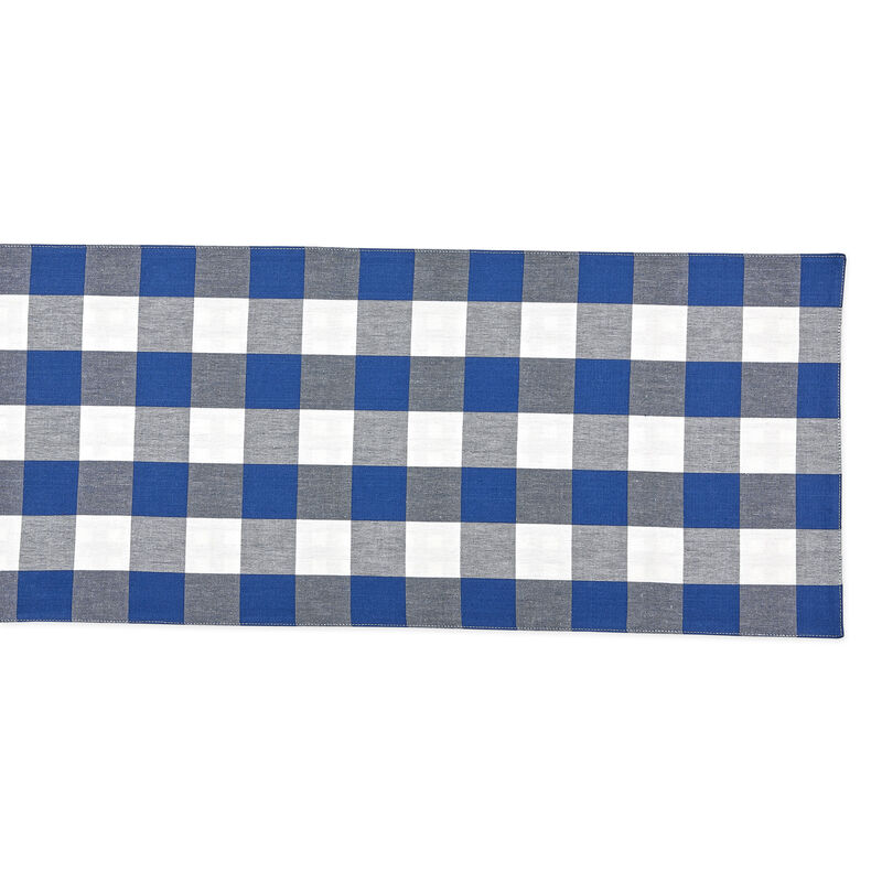 14" x 108" Blue and White Gingham Buffalo Checkered Rectangular Table Runner