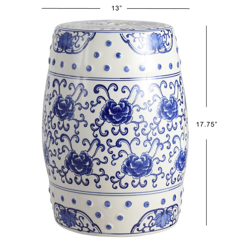 Lotus Flower Chinoiserie Ceramic Drum Garden Stool