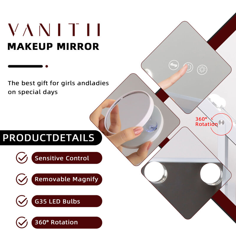 10''*12'' Hollywood Makeup Vanity Mirror With 9 LED Bulbs White