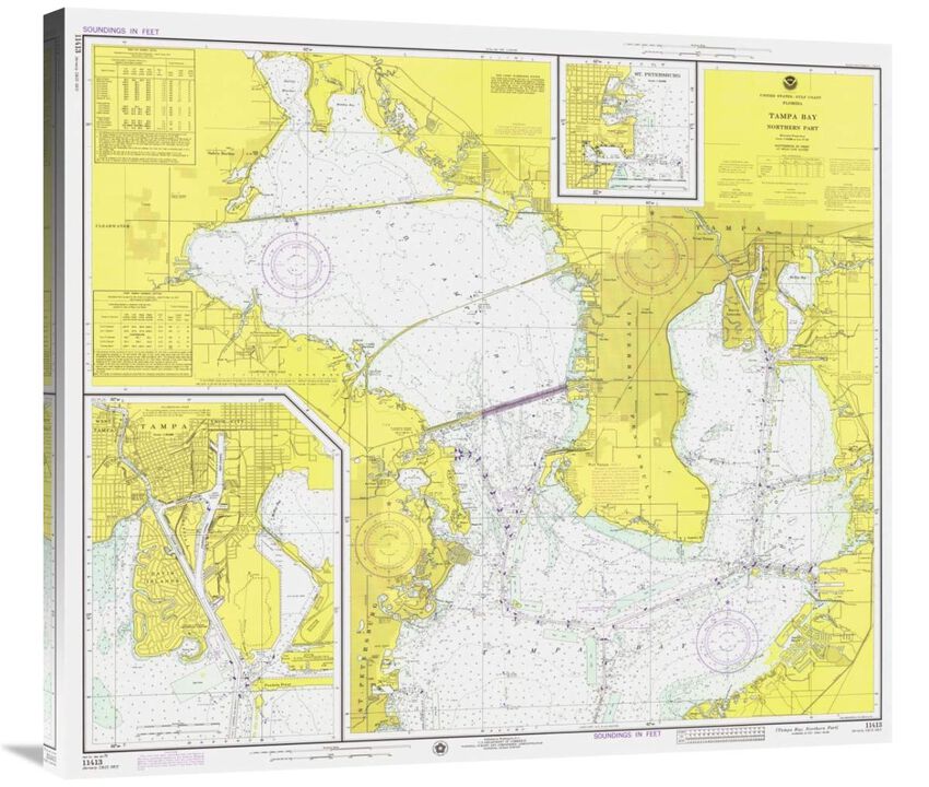 Nautical Chart - Tampa Bay - Northern Part ca. 1975-Canvas Art-36x32.04