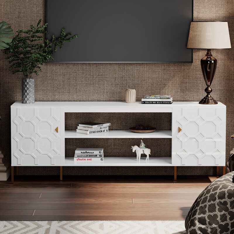 Black TV Stand Fits TVs up to 70 to 80 in. with Metal Support Legs