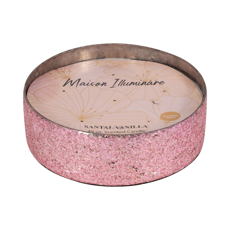 8" Pink Glass Bowl Candle, 49oz