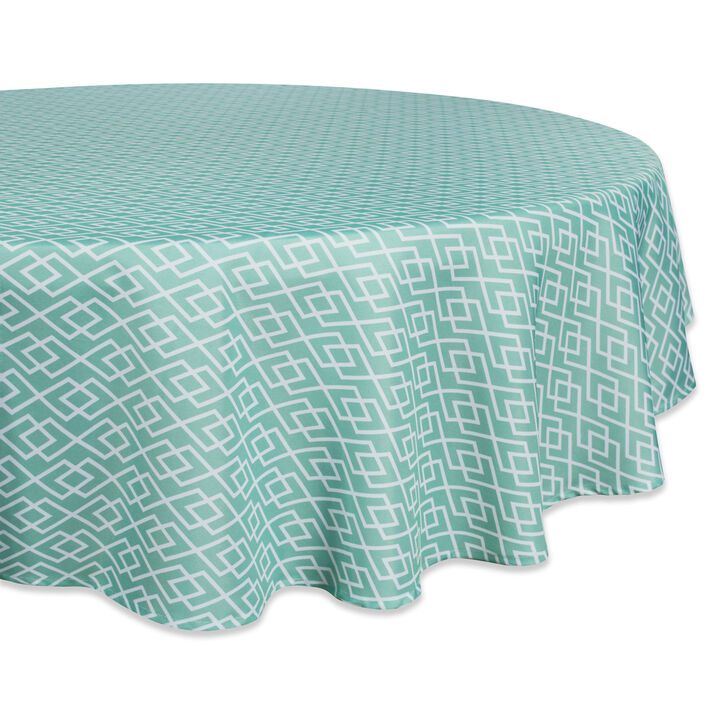 Aqua Blue and White Diamond Pattern Outdoor Round Tablecloth 60�