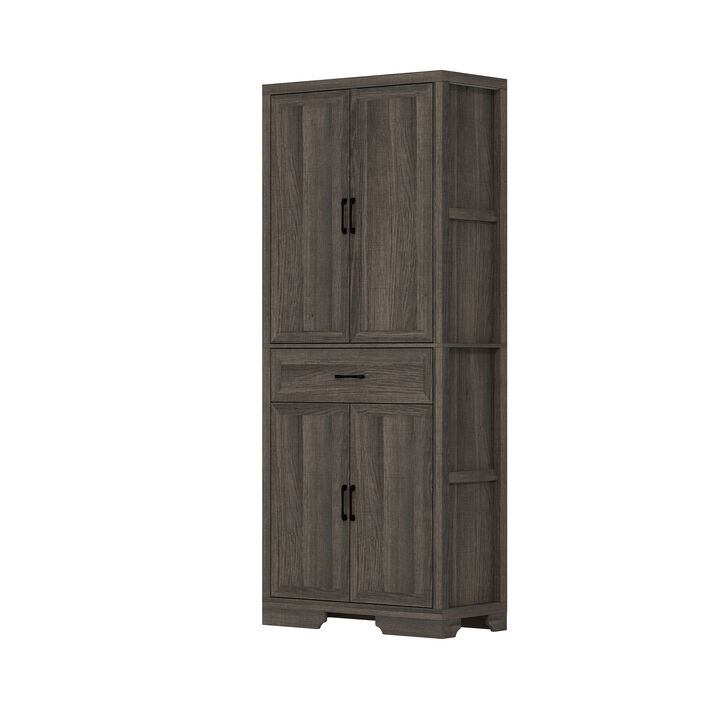 FUFU&GAGA Modern Light Wood Bookcase – 4 Doors & 1 Drawer, Sturdy P2-Grade MDF Storage Cabinet (31.5" W x 15.7" D x 78.7" H), Light Wood
