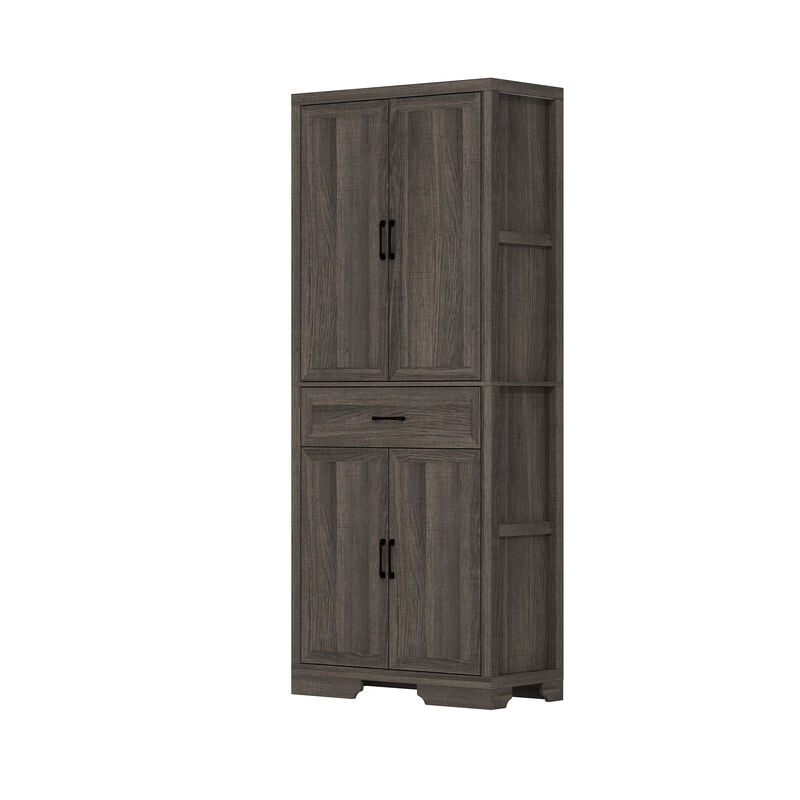 FUFU&GAGA Modern Light Wood Bookcase – 4 Doors & 1 Drawer, Sturdy P2-Grade MDF Storage Cabinet (31.5" W x 15.7" D x 78.7" H), Light Wood