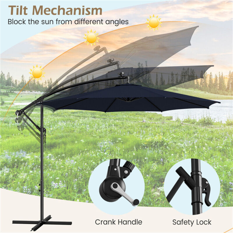 Solar-Powered LED Lighted Umbrella for Patio, Garden, and Backyard