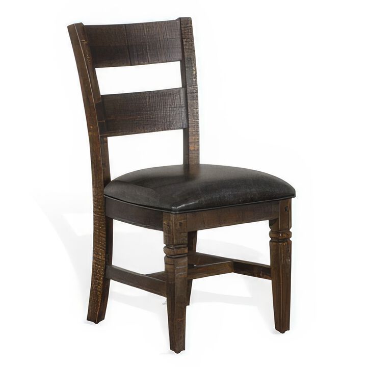 Flint Dining Chair, Ladderback, Dark Gray Fabric and Brown Mahogany - Benzara