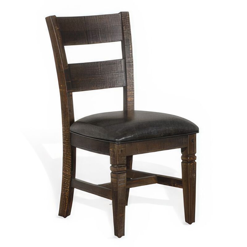 Flint Dining Chair, Ladderback, Dark Gray Fabric and Brown Mahogany - Benzara