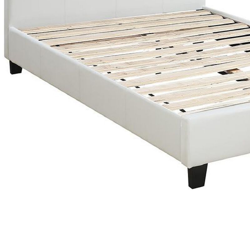 Transitional Style Leatherette Queen Bed with Padded Headboard, White-Benzara