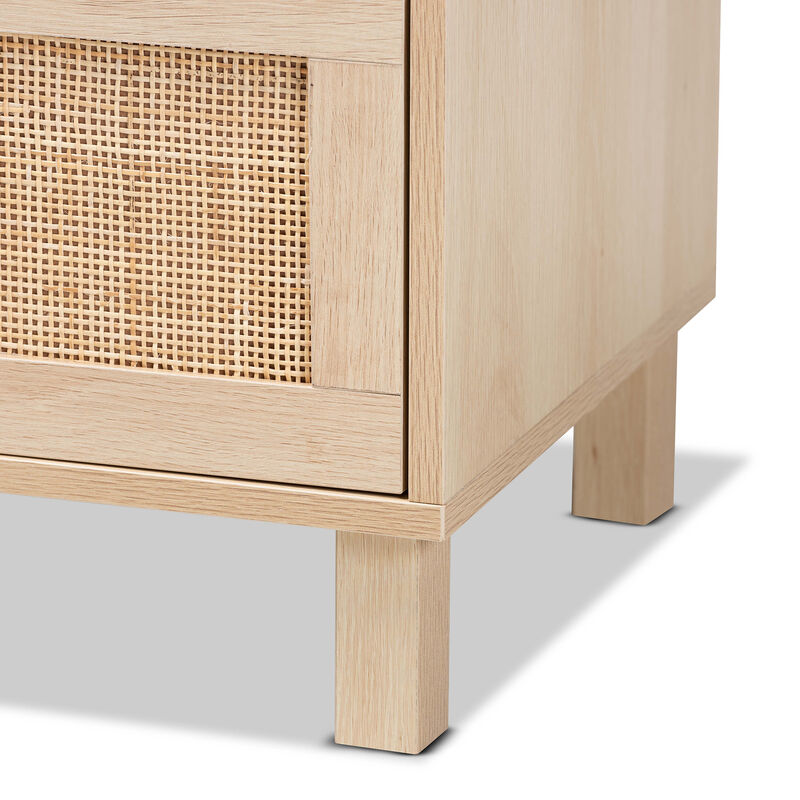 Baxton Studio Sebille Mid Century Light Brown Finished 3 Drawer Storage Rattan Cabinet