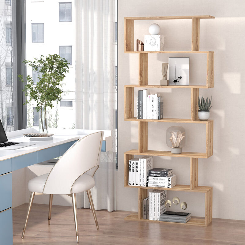 HOMCOM 75"H Bookcase 6 Shelf S-Shaped Bookshelf Storage Display Stand Organizer