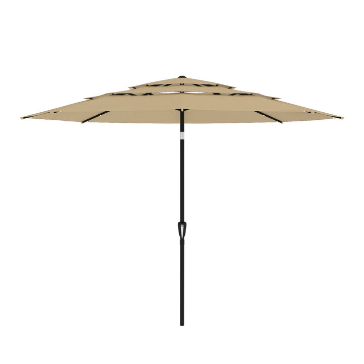 FUFU&GAGA 11ft Outdoor 3-Tier Patio Umbrella with 32 Solar Lights, Adjustable Tilt & Crank (130" W x 130" D x 98.4" H)