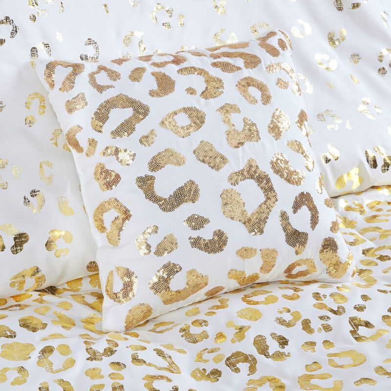 Gracie Mills Amos Gold Leopard Metallic Duvet Cover Set