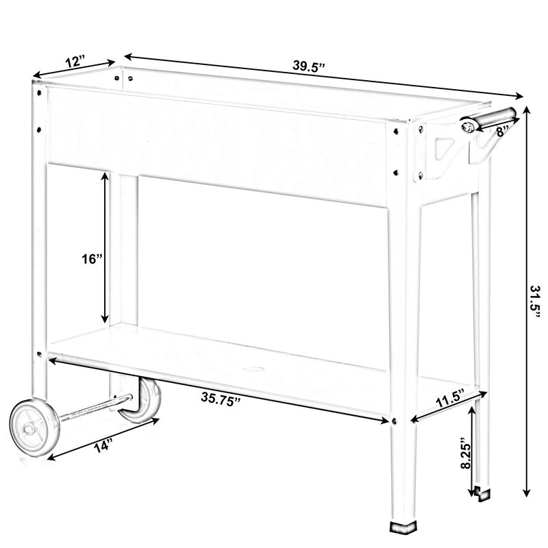Mobile Planter Raised Garden Bed Rectangular Flower Cart with Shelf