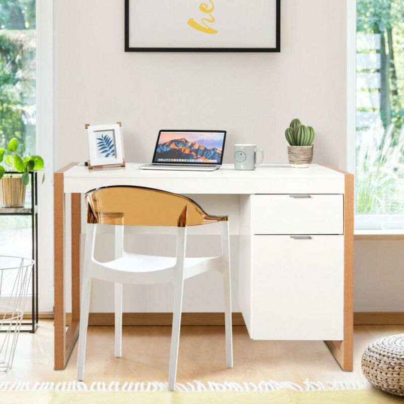 Hivvago Modern Computer Desk Writing Workstation with Cabinet and Drawer