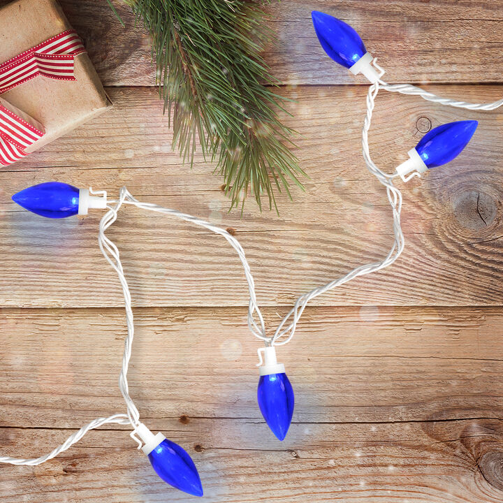25 Count Blue LED C9 Christmas Lights  16 ft White Wire
